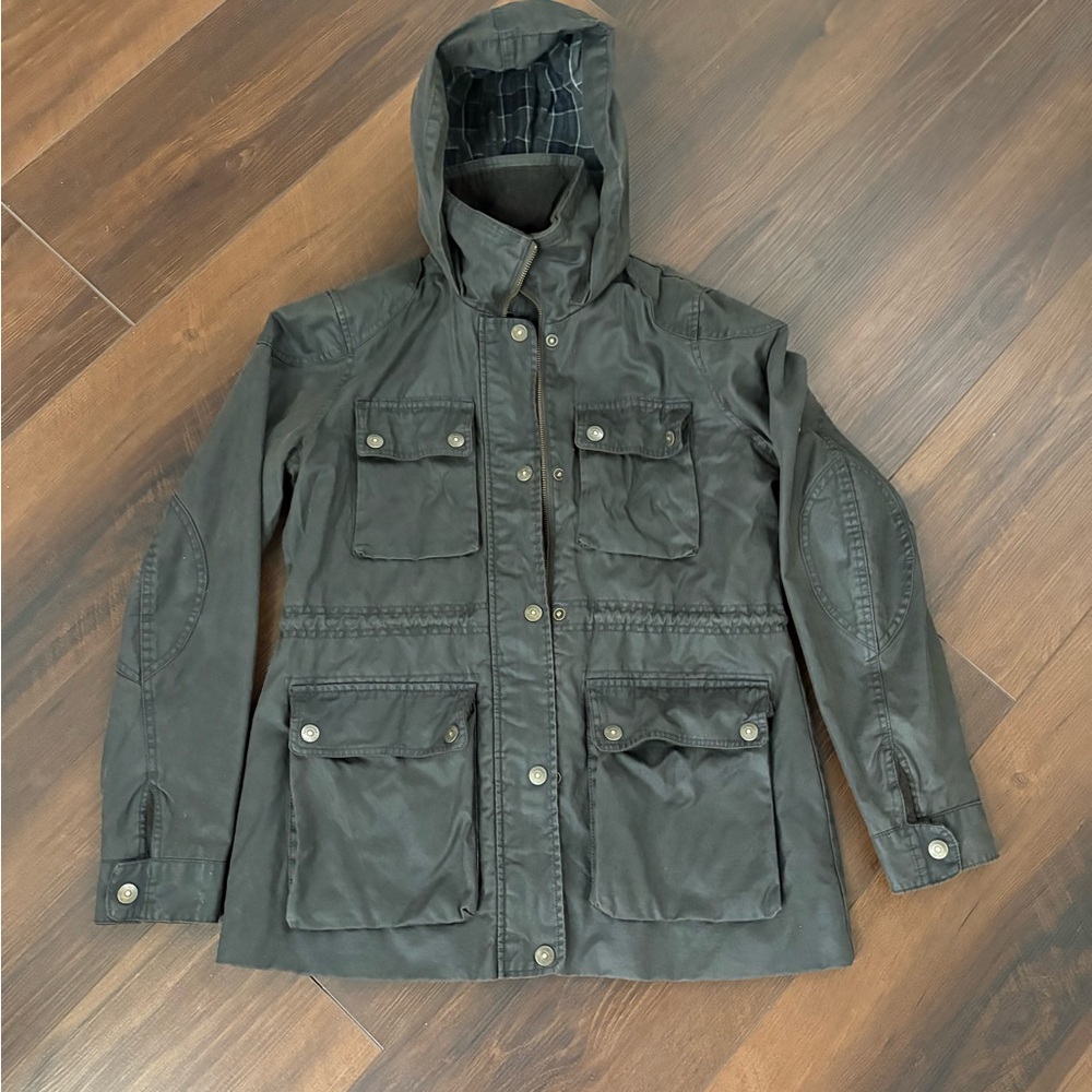 FAT FACE Womens Coat Four Pocket Waxed Jacket- Black